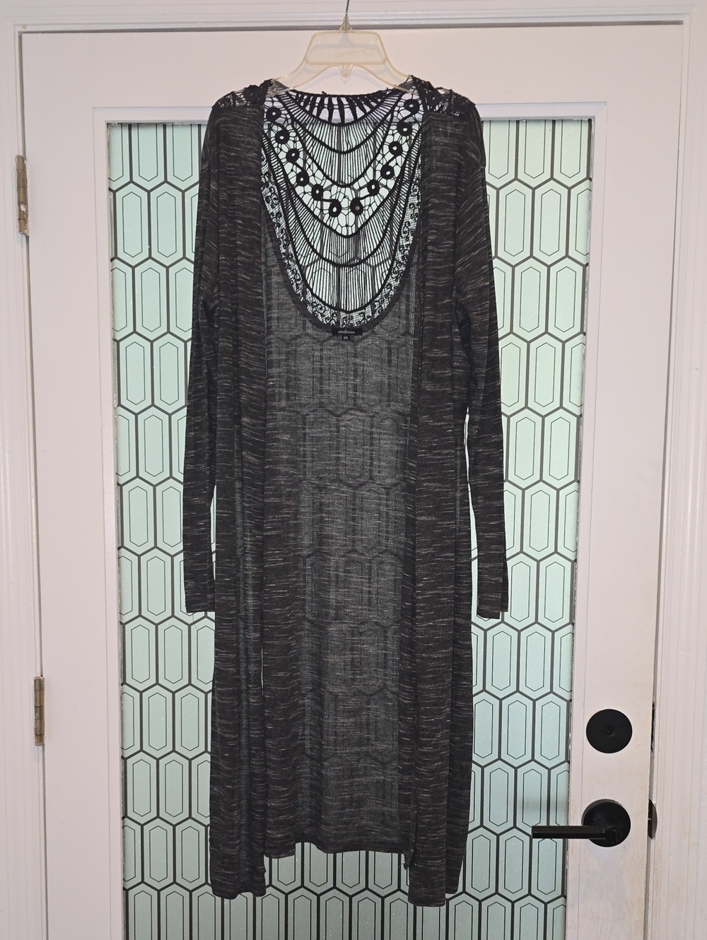 Ambiance Black Open-Front Long Sleeve Cardigan with Crochet Back